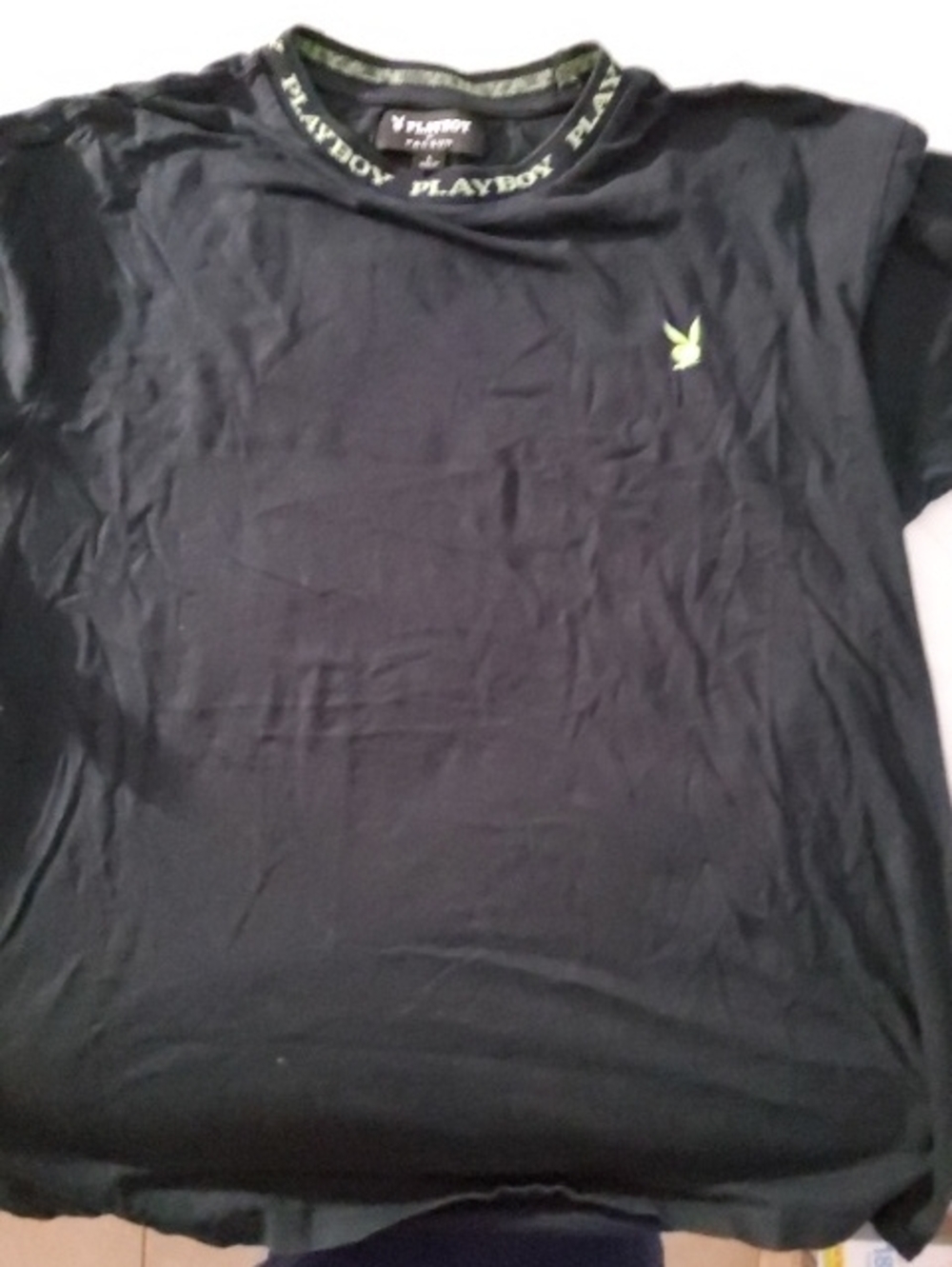 PLAYBOY Light Blue Tee w/White Bunny & Black Playboy Tee w/neon Green Bunny - Picture 3 of 3